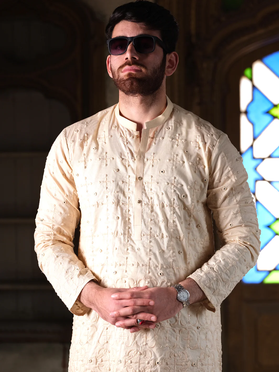 Cream Blended Formal Kurta - AL-K-SP-027 - Image 2