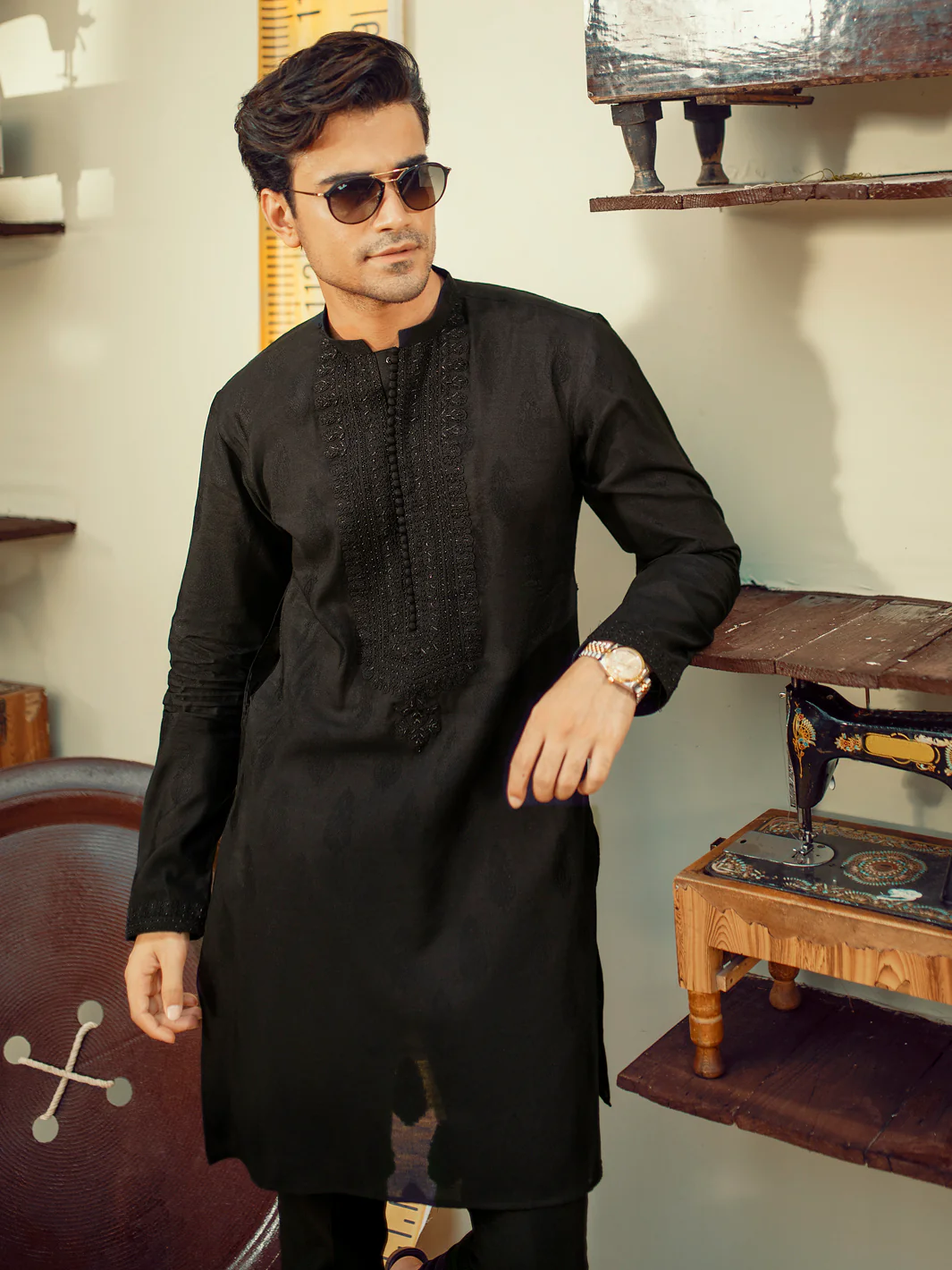 Black Formal Kurta - AL-K-SP-032B - Image 2