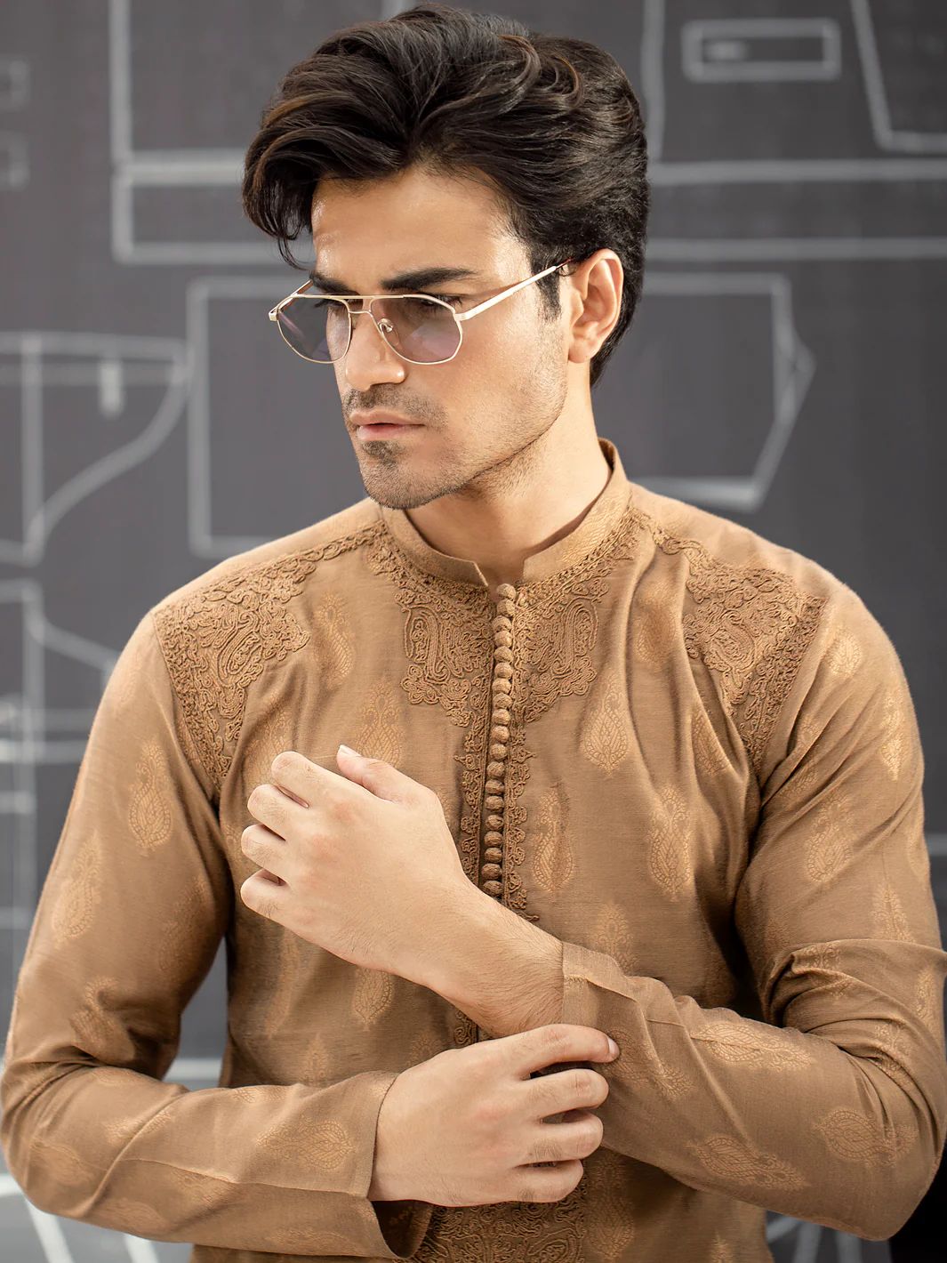 Brown Blended Formal Kurta - AL-K-SP-034 - Image 2