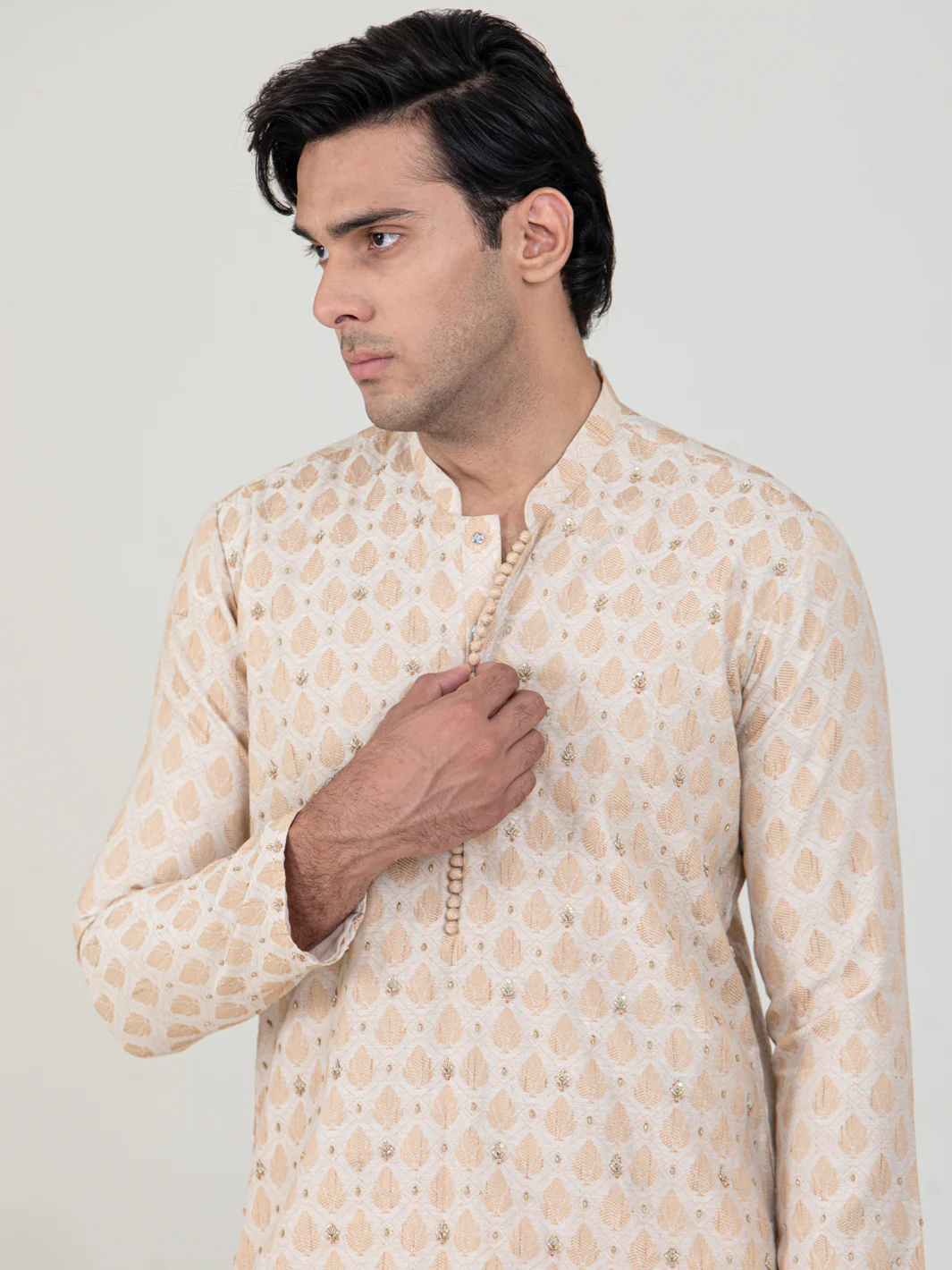 Beige Blended Formal Kurta - AL-K-SP-051 - Image 3