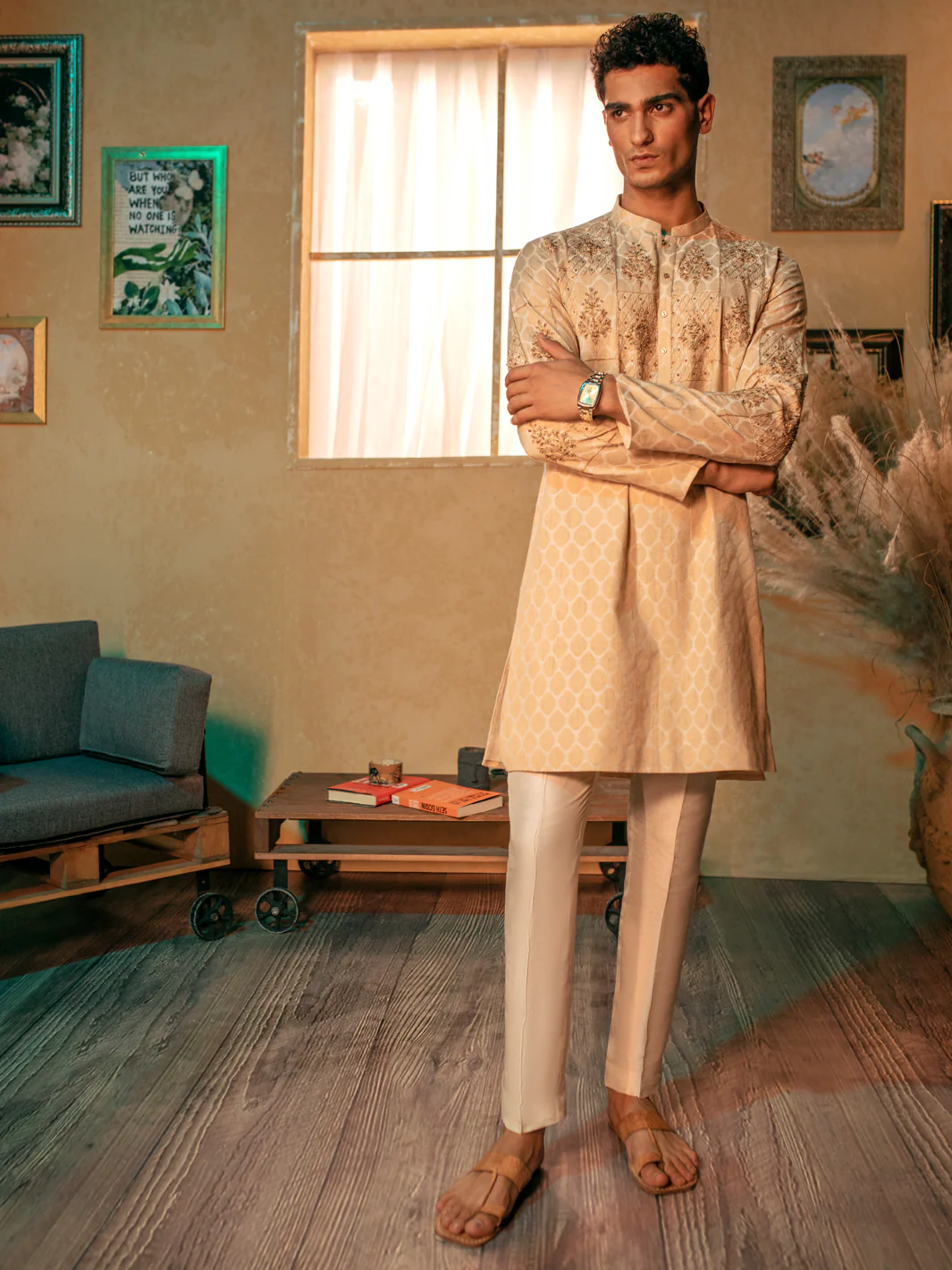 Beige Blended Formal Kurta - AL-K-SP-054 - Image 3