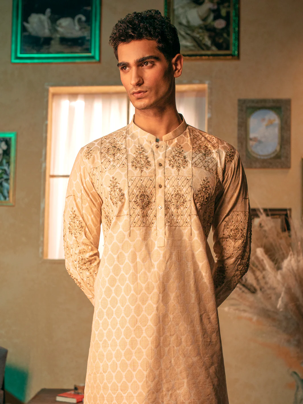 Beige Blended Formal Kurta - AL-K-SP-054 - Image 4