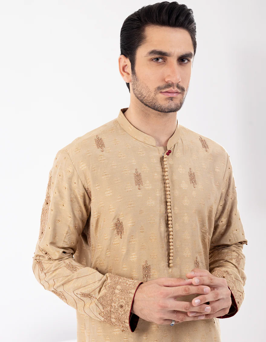 Beige Blended Formal Kurta - AL-K-SP-058 - Image 4