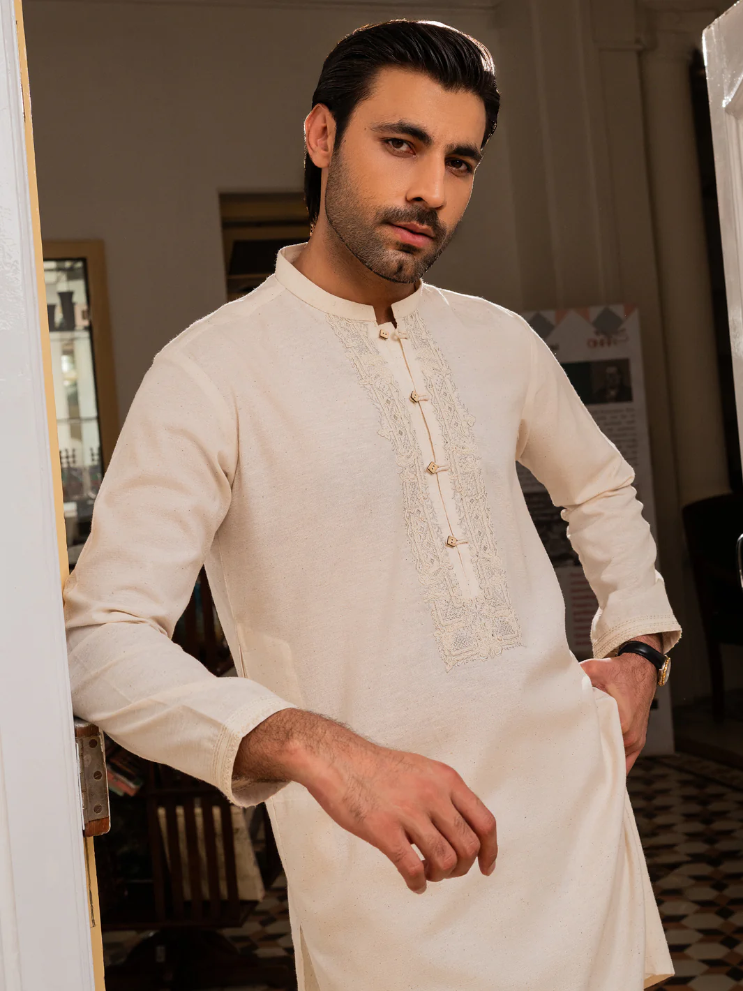 Cream Blended Formal Kurta - AL-K-SP-060 - Image 3