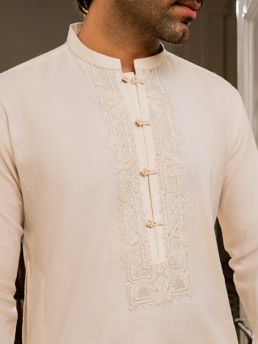 Cream Blended Formal Kurta - AL-K-SP-060 - Image 4