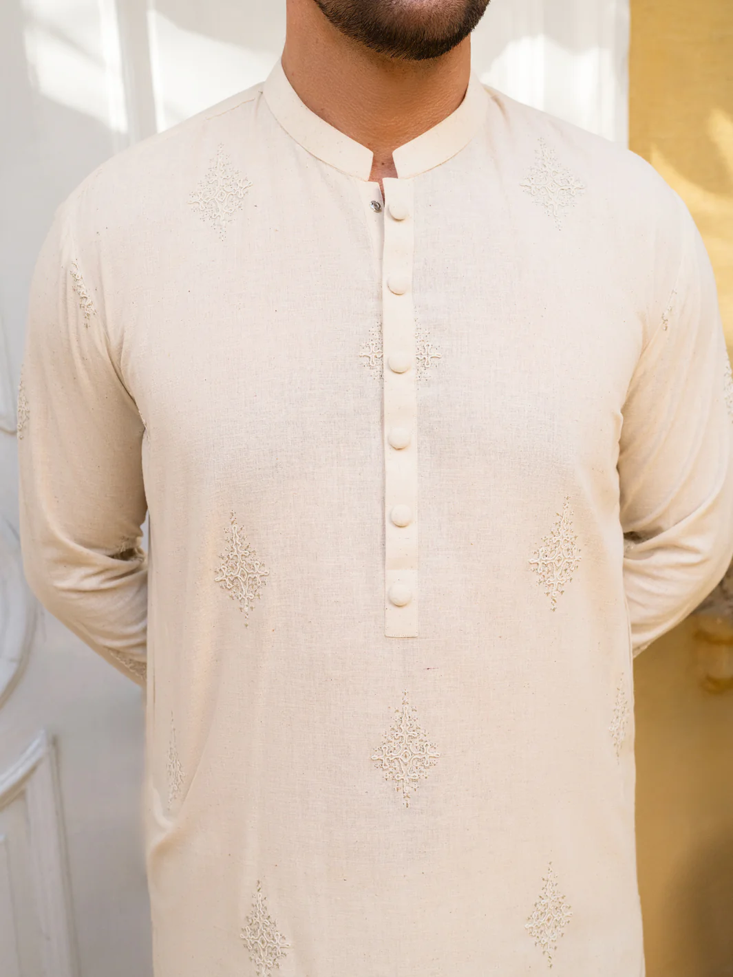 Cream Blended Formal Kurta - AL-K-SP-061 - Image 3