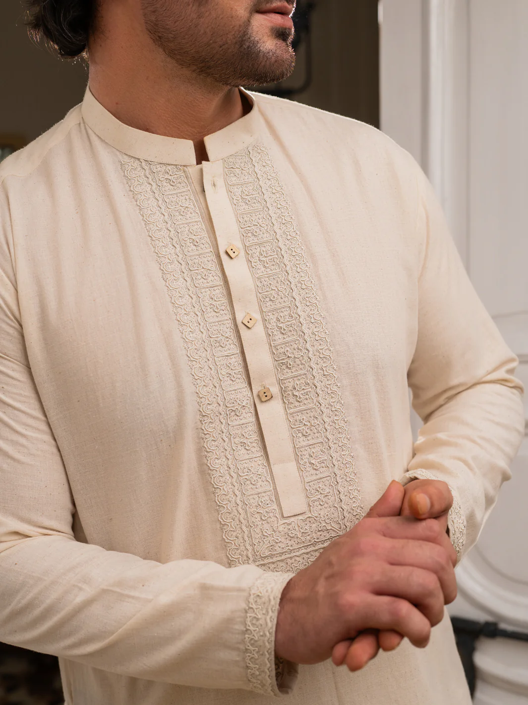 Cream Blended Formal Kurta - AL-K-SP-062 - Image 3