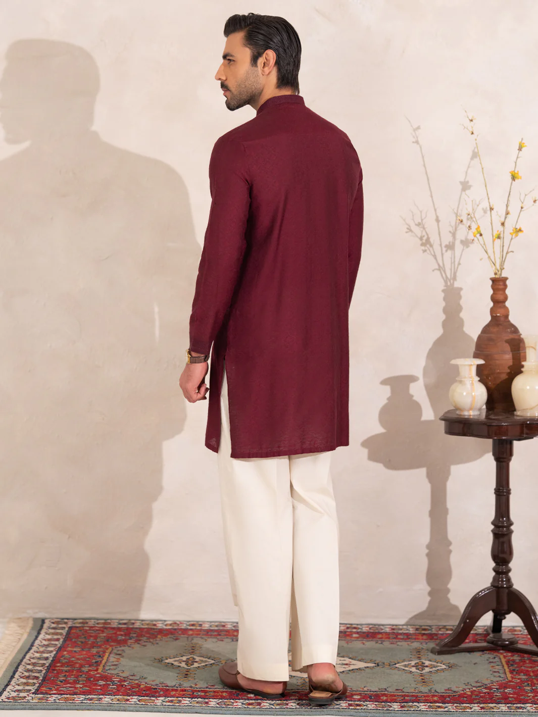 Maroon Formal Embroidered Kurta - AL-K-SP-068 - Image 3