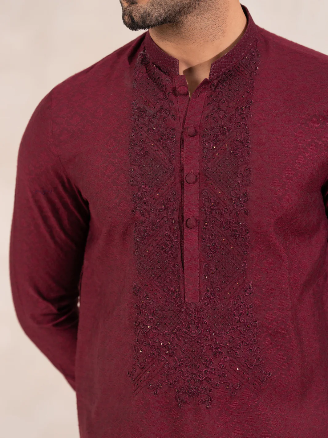 Maroon Formal Embroidered Kurta - AL-K-SP-068 - Image 4