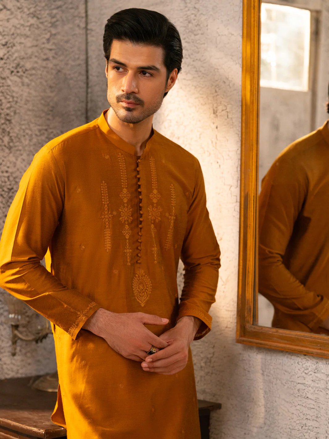Mustard Formal Embroidered Kurta - AL-K-SP-069 - Image 6