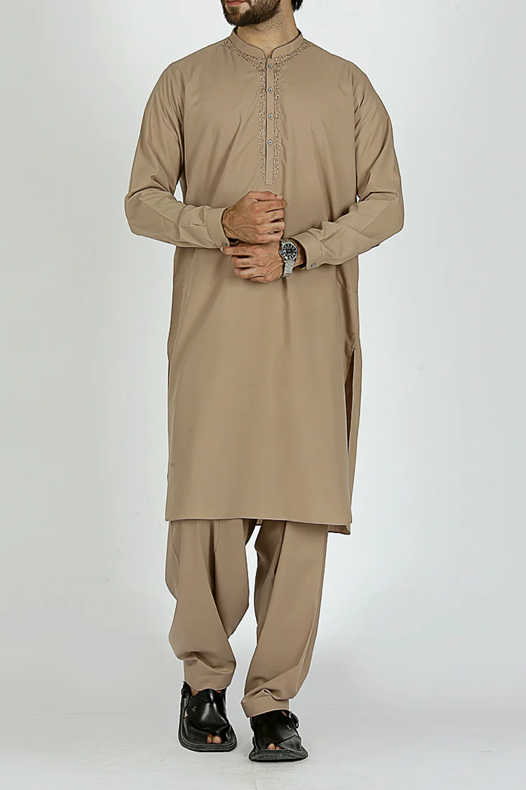 Sand Color Blended Kameez Shalwar - AL-KS-2151 - Image 3