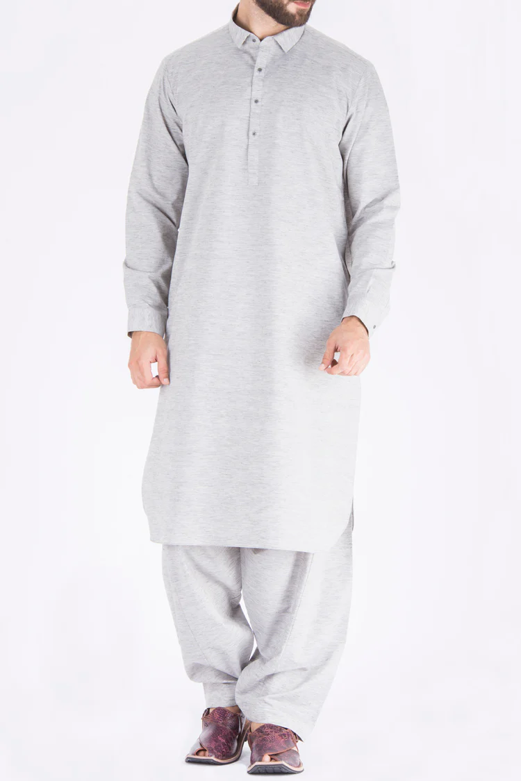Ash Grey Cotton Kameez Shalwar - AL-KS-2337 - Image 4