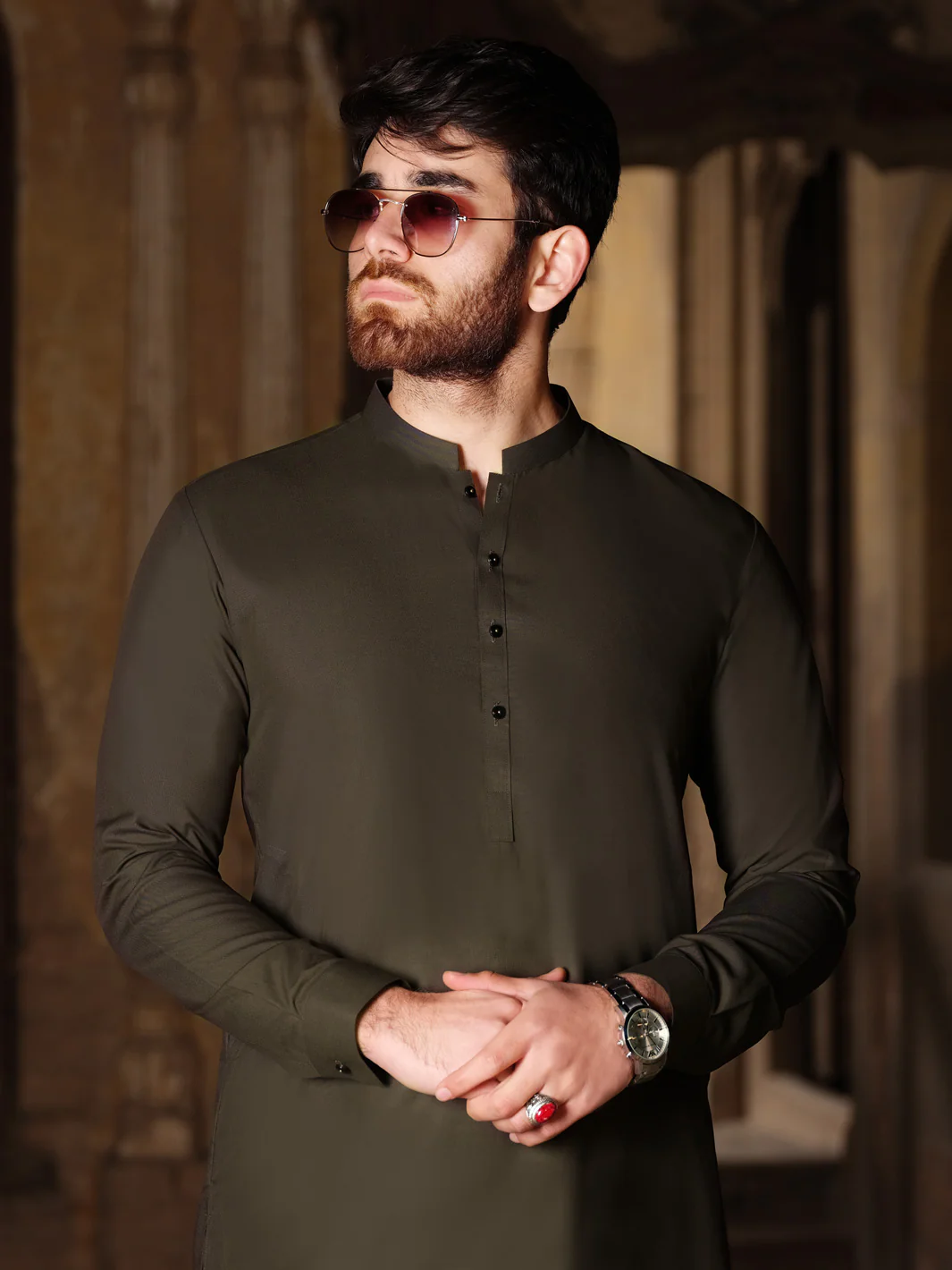 Green Cotton Kameez Shalwar - AL-KS-2493 - Image 3