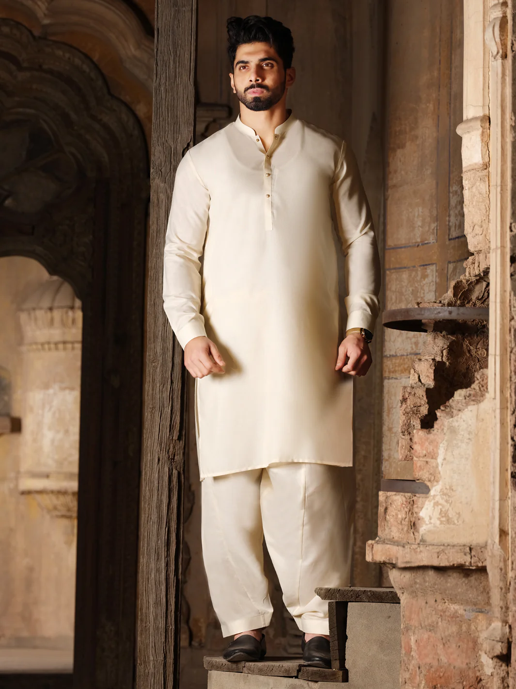 Off White Blended Kameez Shalwar - AL-KS-2500
