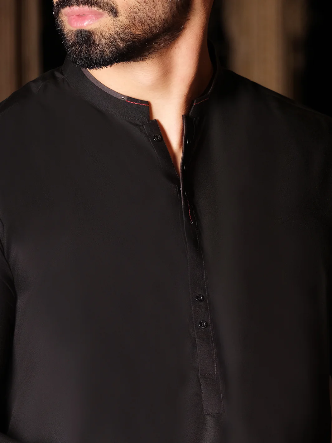 Black Blended Kurta Pajama - AL-KS-2506 - Image 2