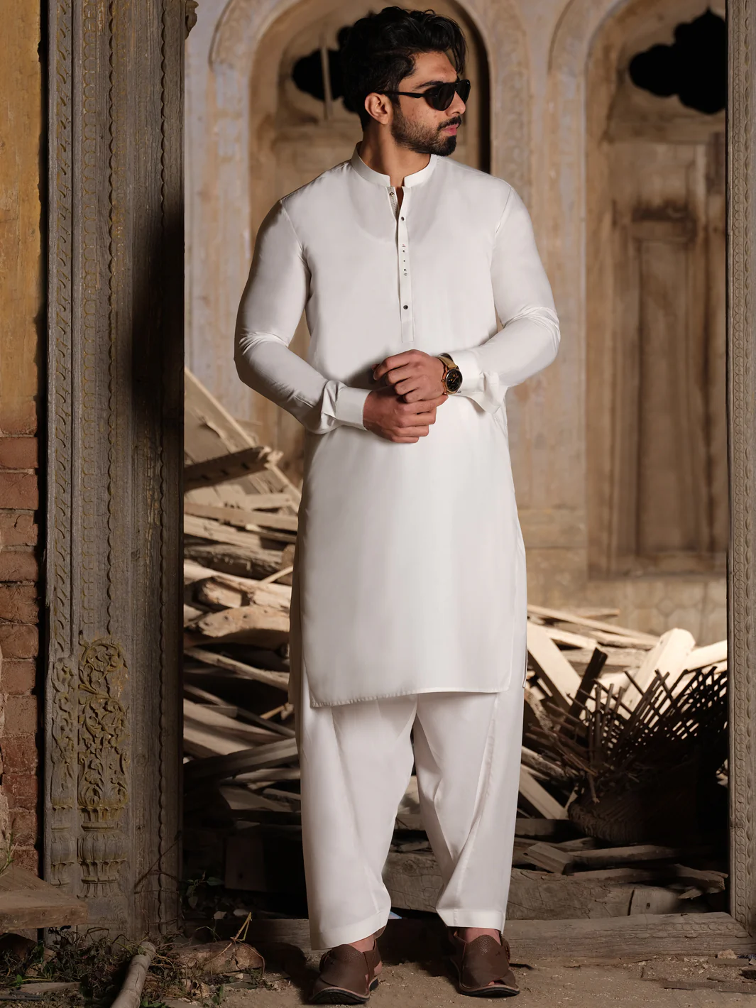 White Blended Kameez Shalwar - AL-KS-2508