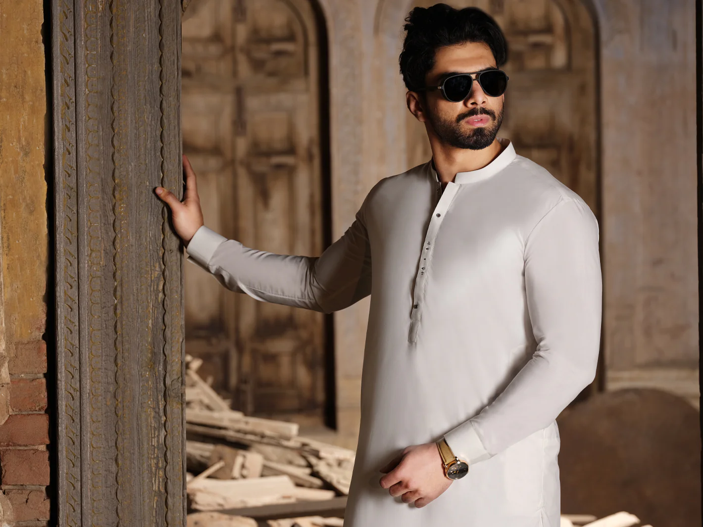 White Blended Kameez Shalwar - AL-KS-2508 - Image 3