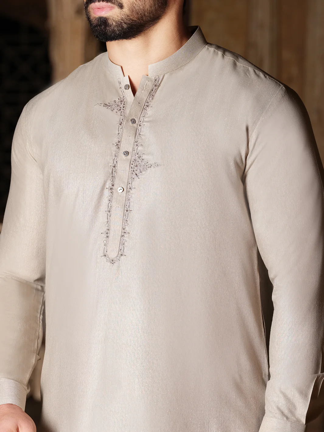 Light Grey Blended Kameez Shalwar - AL-KS-2511 - Image 2
