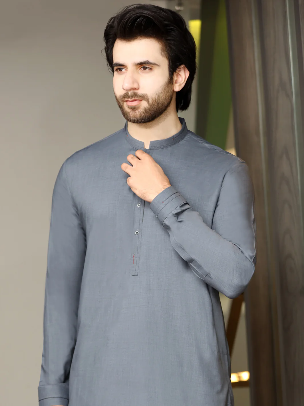 Grey Blended Kameez Shalwar - AL-KS-2512 - Image 3
