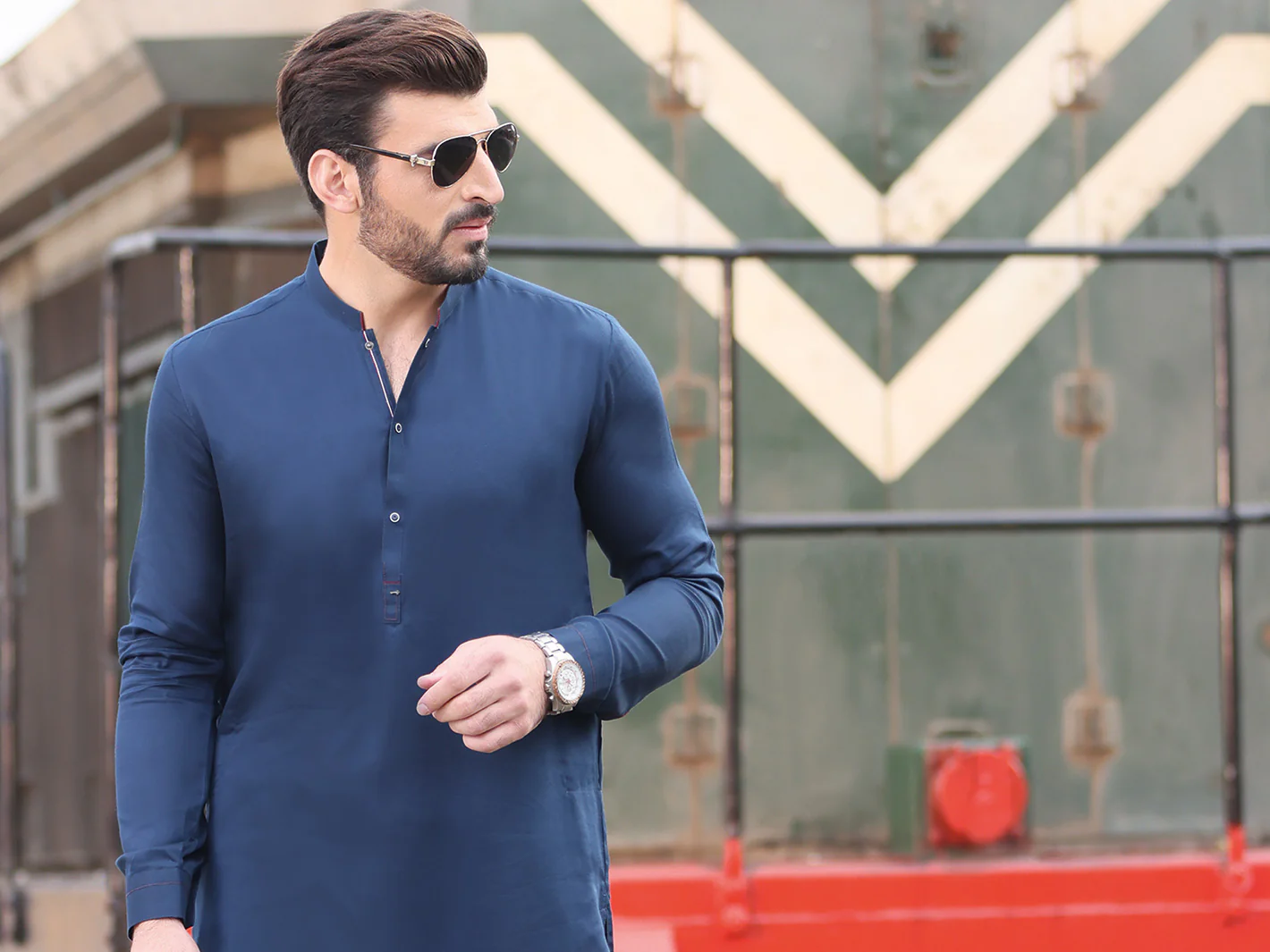 Navy Blue Cotton Kameez Shalwar - AL-KS-2527 - Image 4