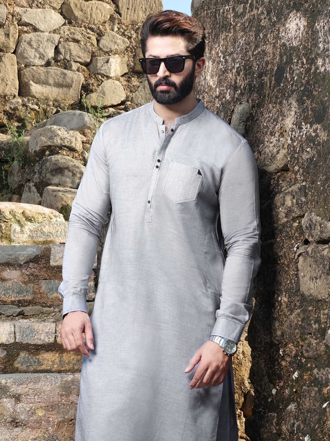 Grey Blended Kameez Shalwar - AL-KS-2534 - Image 3