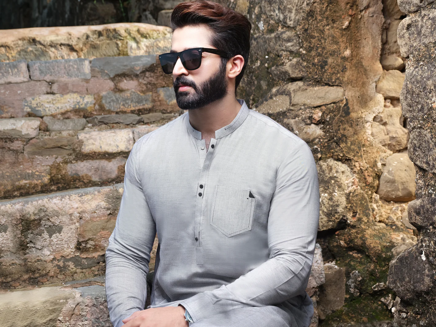 Grey Blended Kameez Shalwar - AL-KS-2534 - Image 4