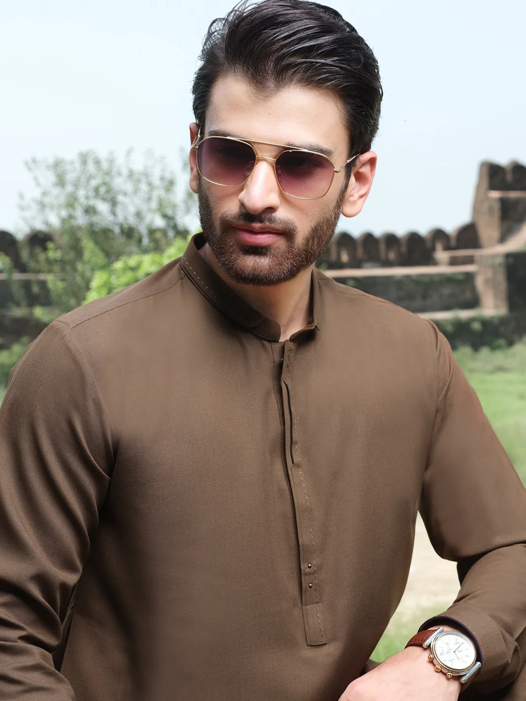 Brown Blended Kameez Shalwar - AL-KS-2535 - Image 2