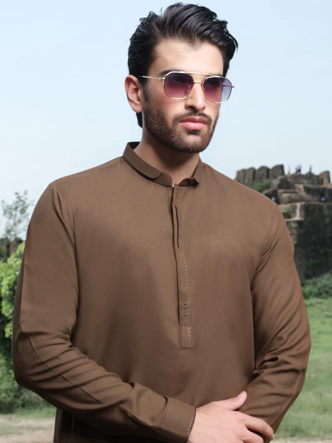 Brown Blended Kameez Shalwar - AL-KS-2535 - Image 3