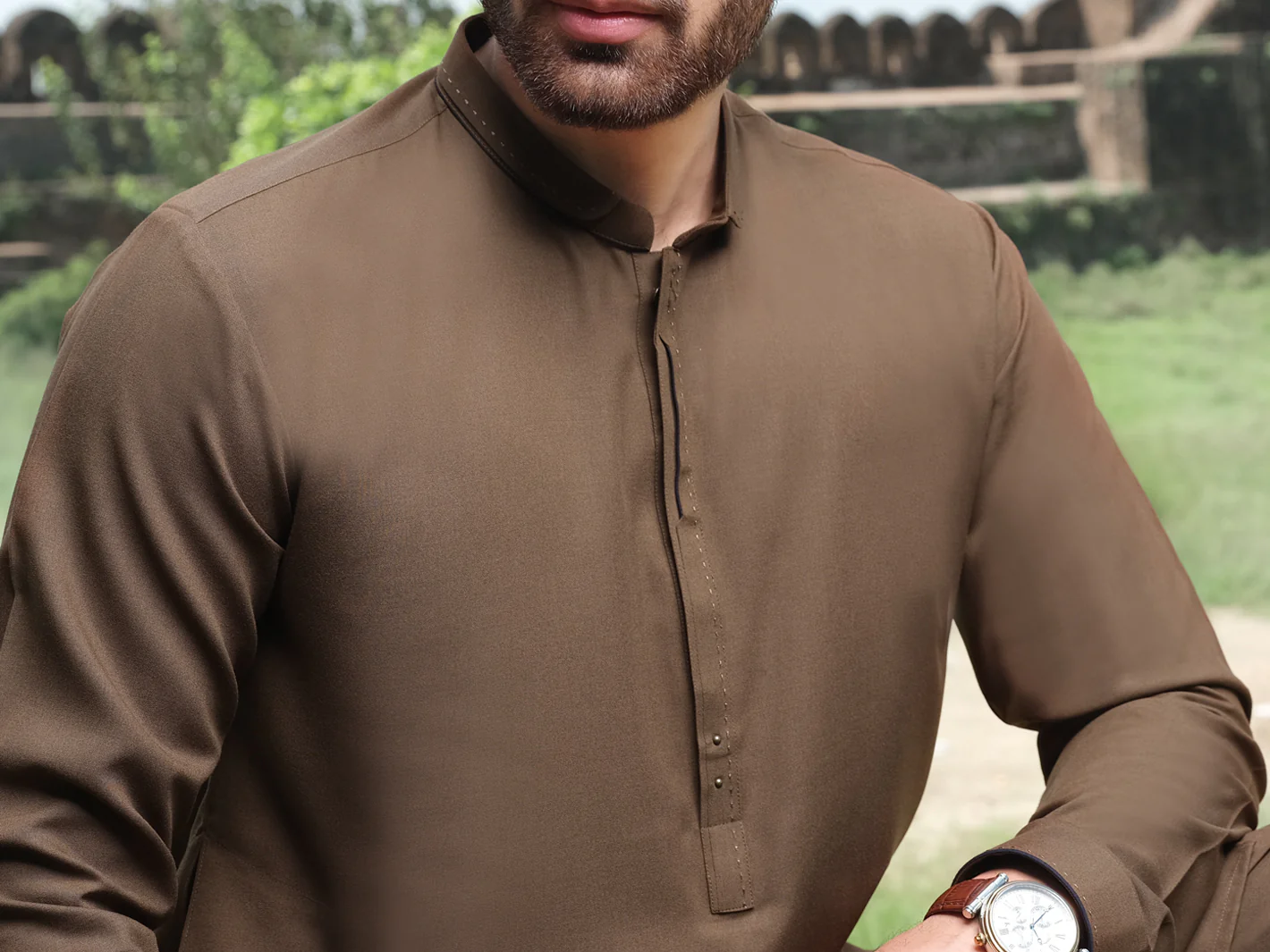 Brown Blended Kameez Shalwar - AL-KS-2535 - Image 4
