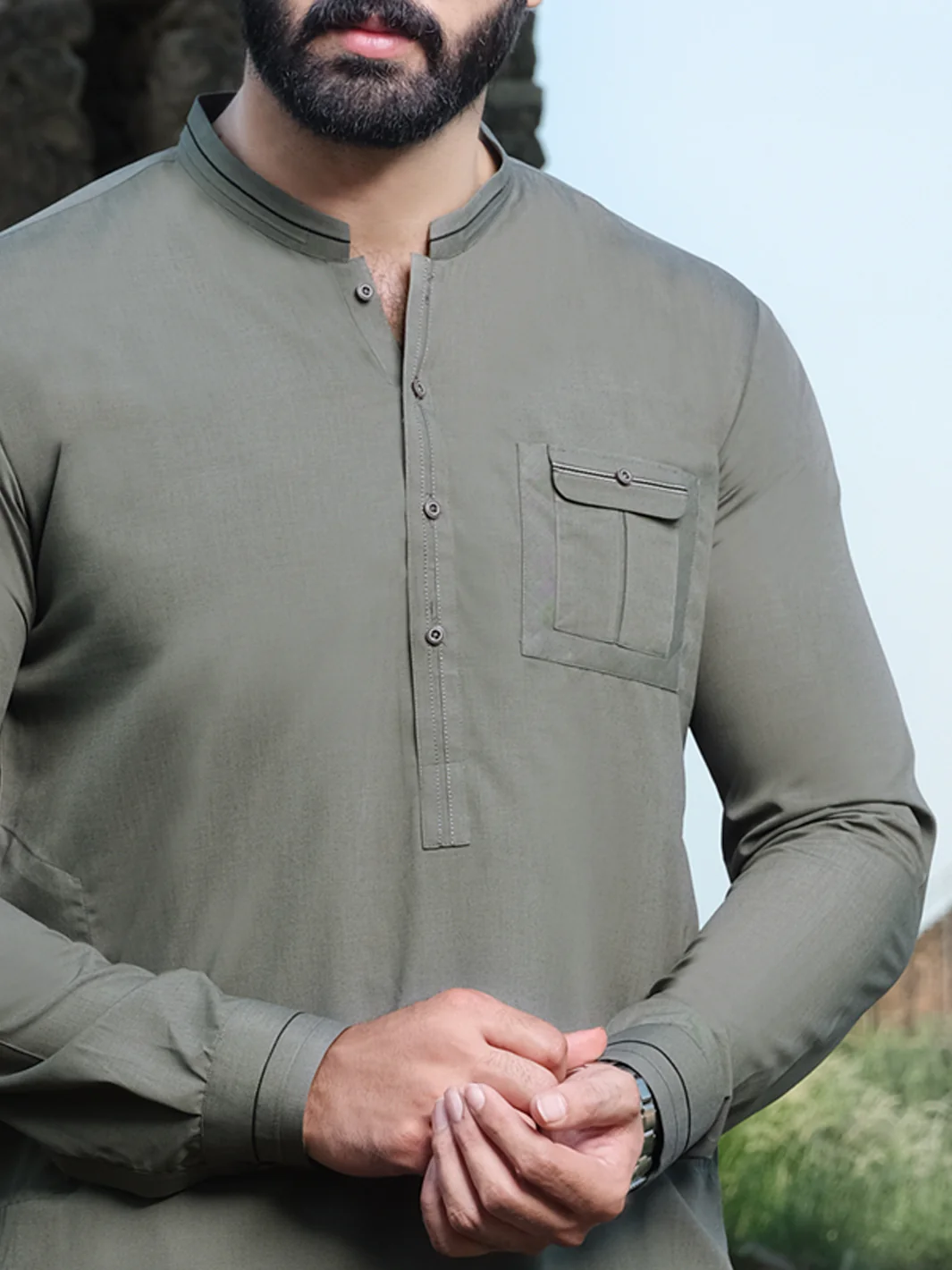 Green Blended Kameez Shalwar - AL-KS-2537 - Image 2
