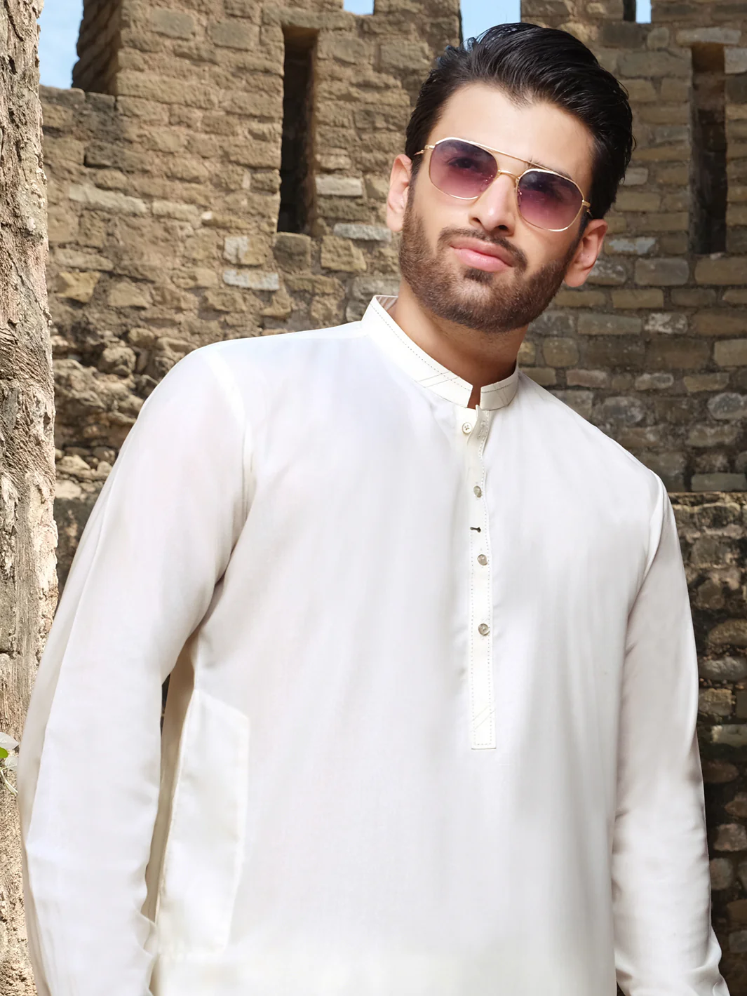 Off White Blended Kameez Shalwar - AL-KS-2539 - Image 3