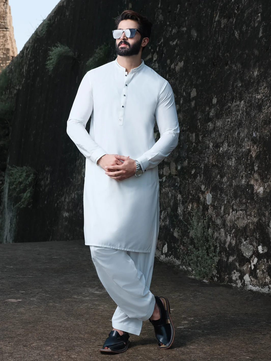 White Blended Kameez Shalwar - AL-KS-2540