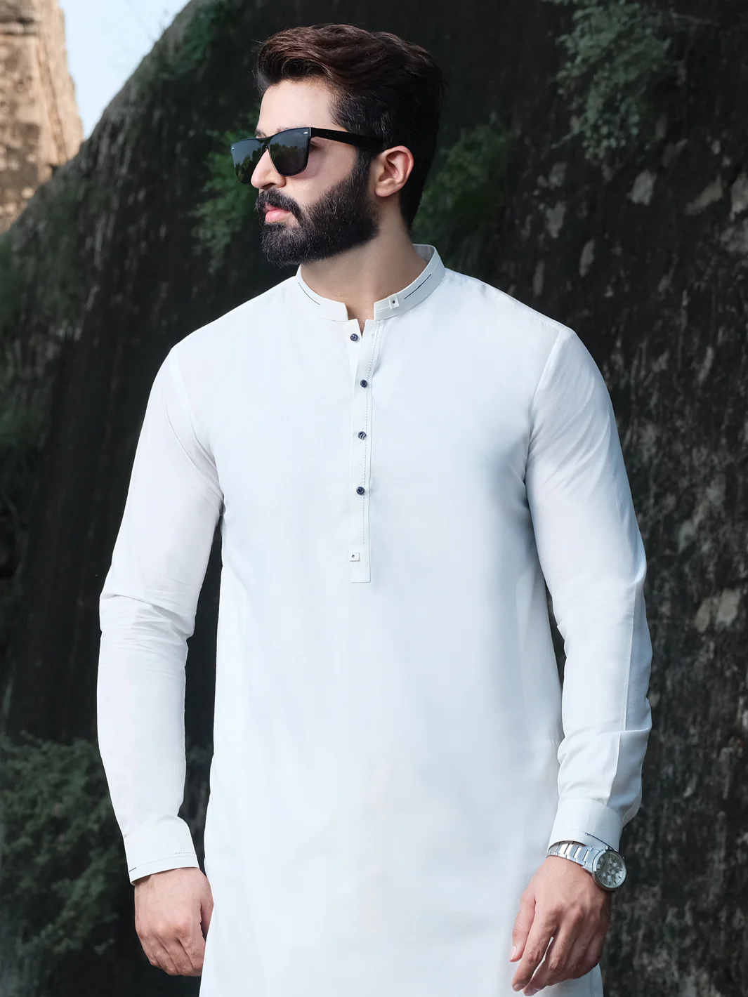 White Blended Kameez Shalwar - AL-KS-2540 - Image 3