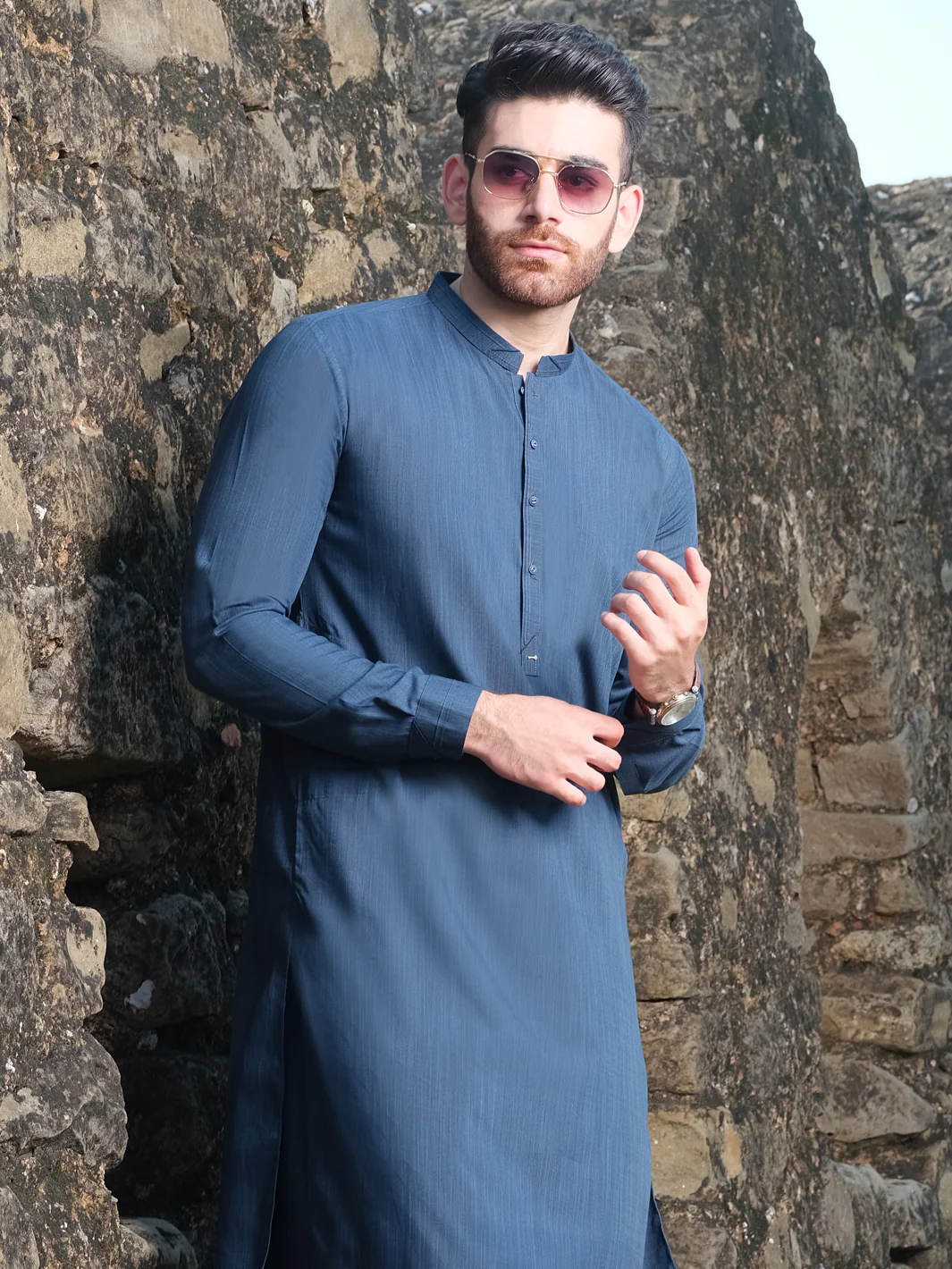 Blue Blended Kameez Shalwar - AL-KS-2544 - Image 3