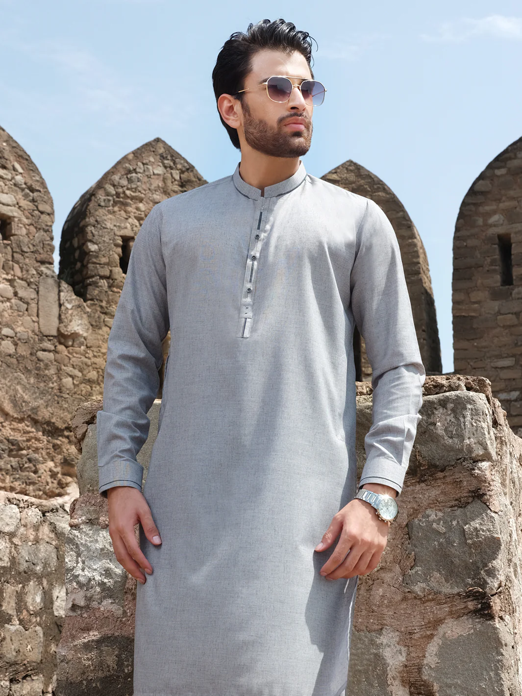 Light Gray Blended Kameez Shalwar - AL-KS-2549 - Image 2