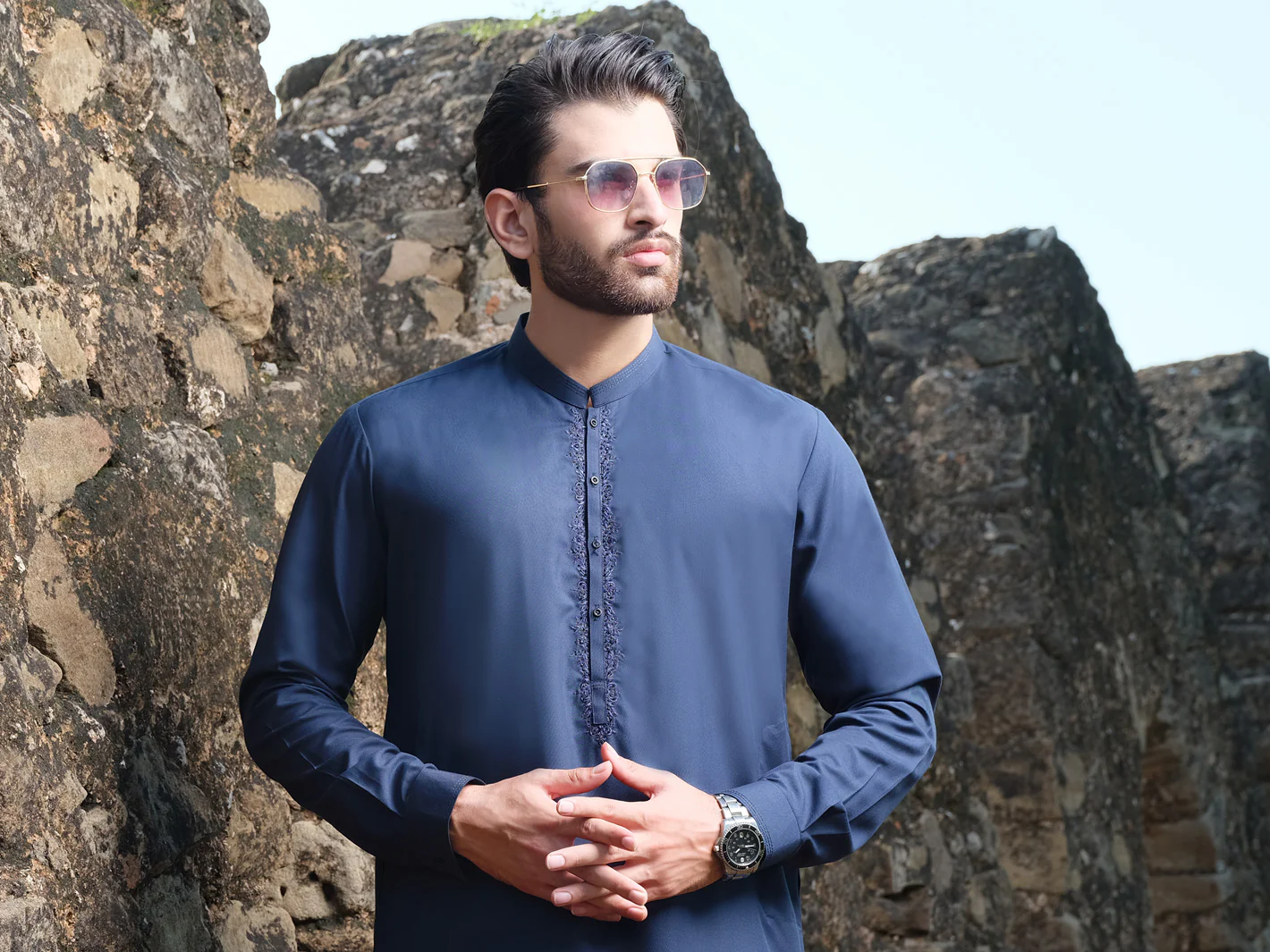 Blue Blended Kameez Shalwar - AL-KS-2558 - Image 3