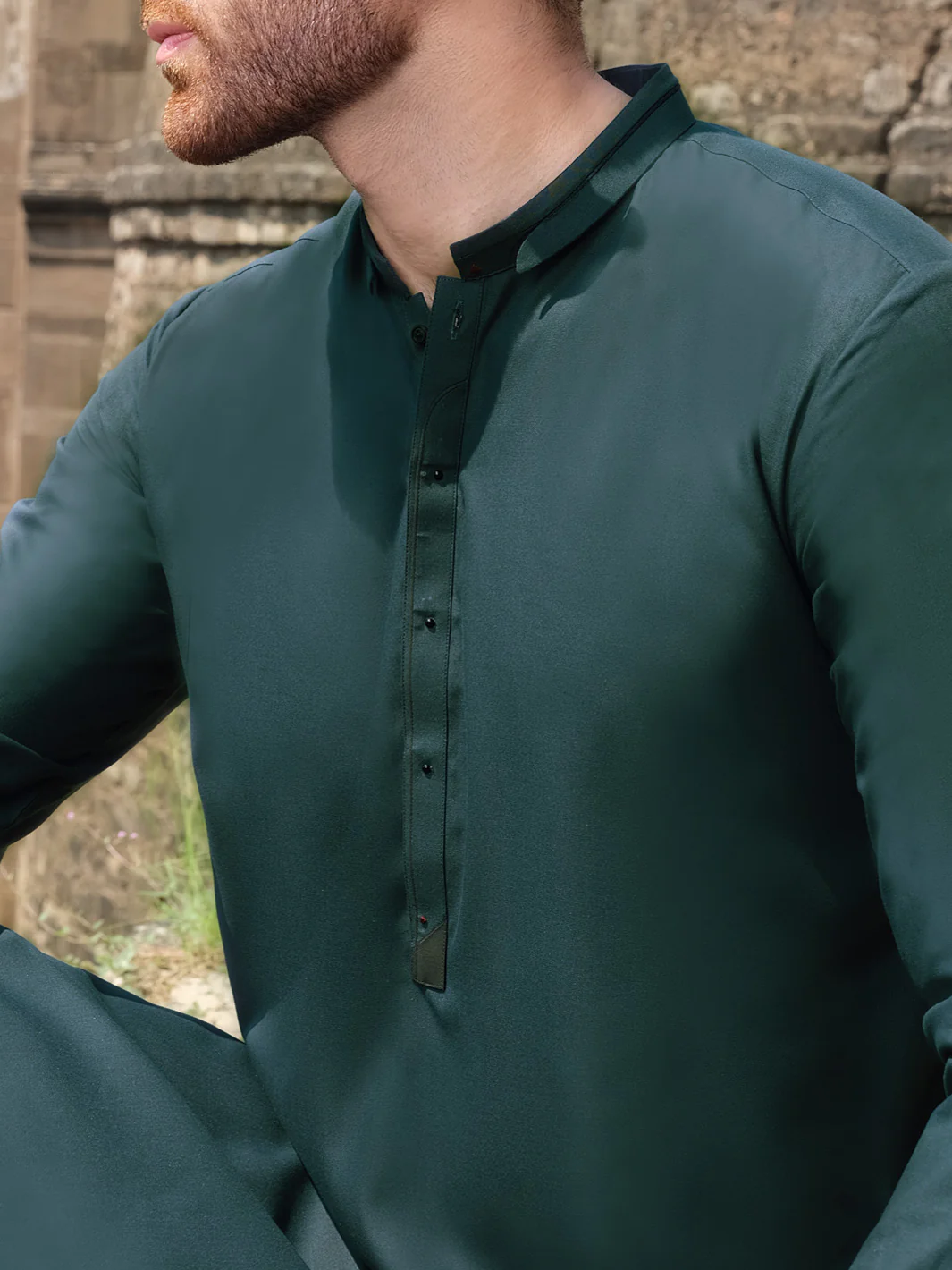 Dark Green Blended Kameez Shalwar - AL-KS-2560 - Image 2
