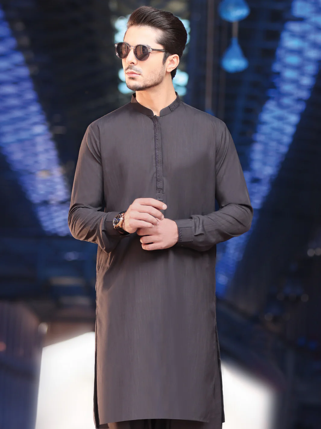 Dark Grey Blended Kameez Shalwar - AL-KS-2565 - Image 2