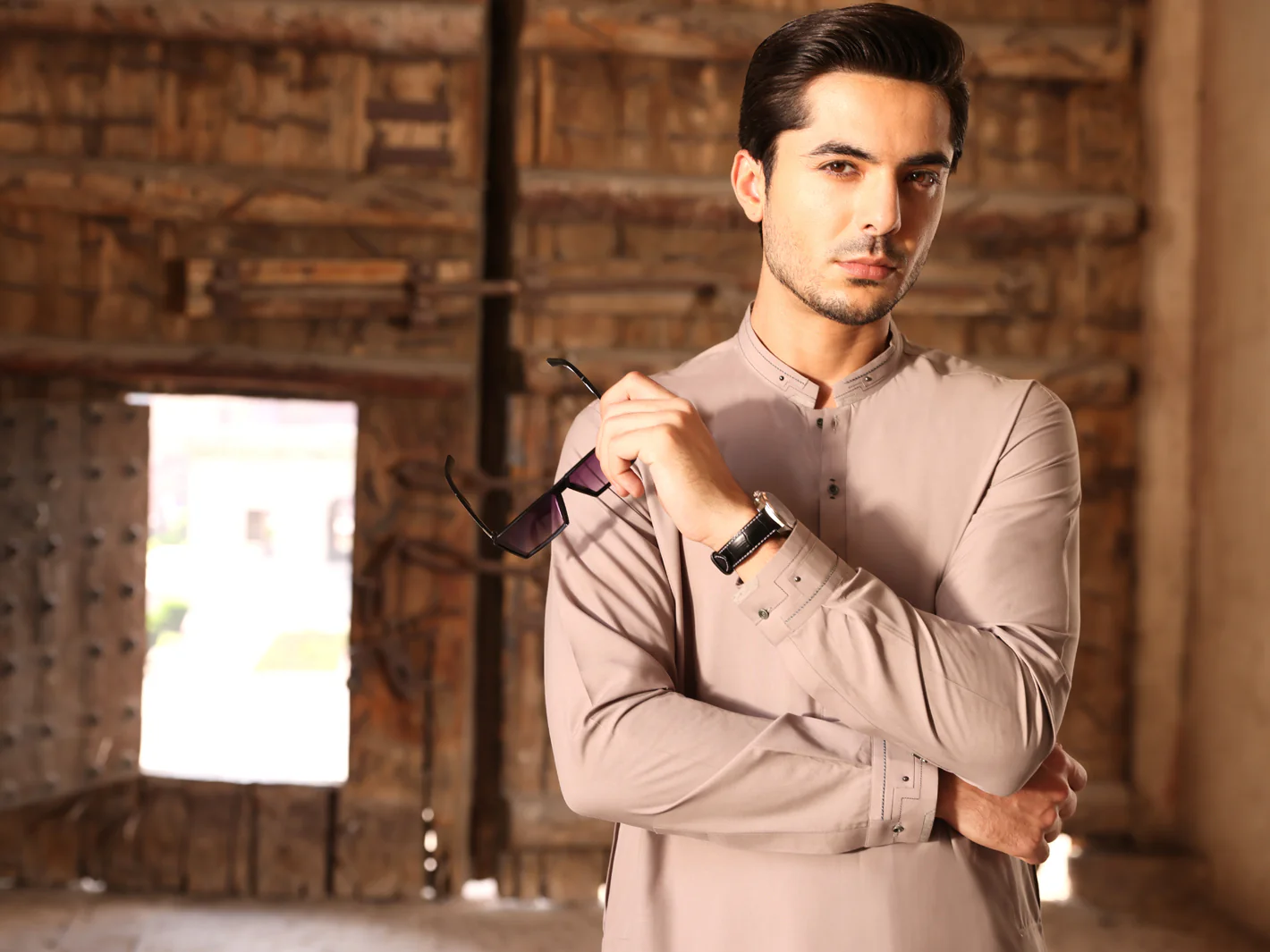 Light Gray Blended Kameez Shalwar - AL-KS-2574 - Image 3