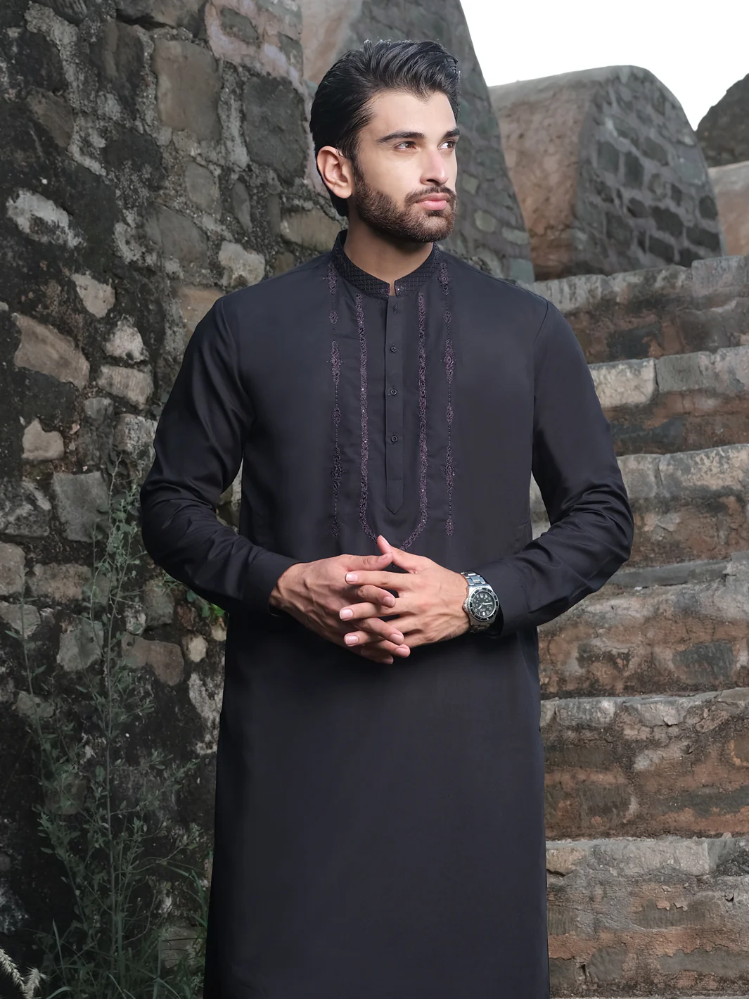 Black Blended Kameez Shalwar - AL-KS-2575 - Image 3