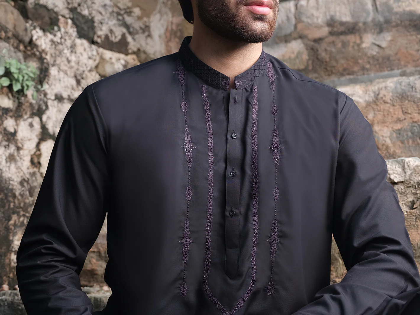 Black Blended Kameez Shalwar - AL-KS-2575 - Image 4