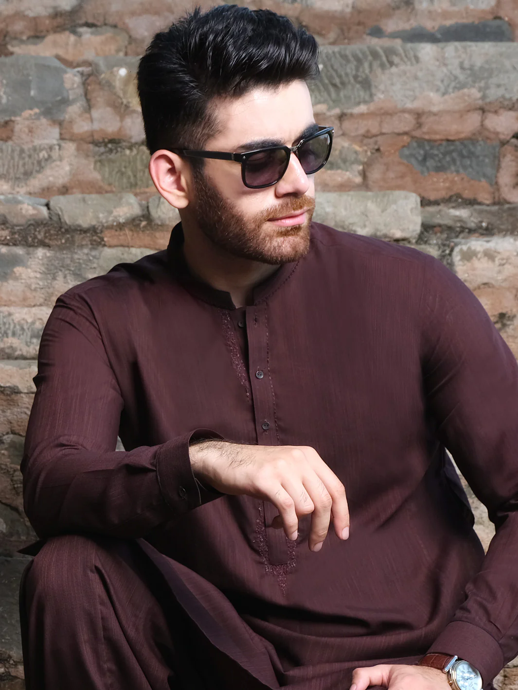 Maroon Blended Kameez Shalwar - AL-KS-2576 - Image 2