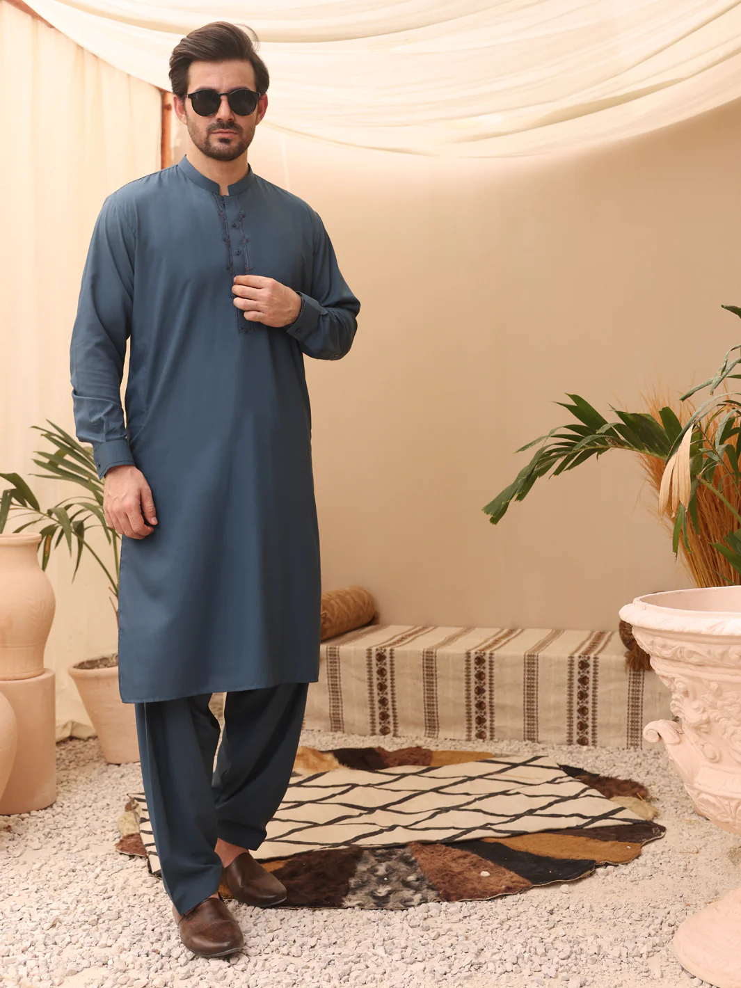 Blue Blended Kameez Shalwar - AL-KS-2591B