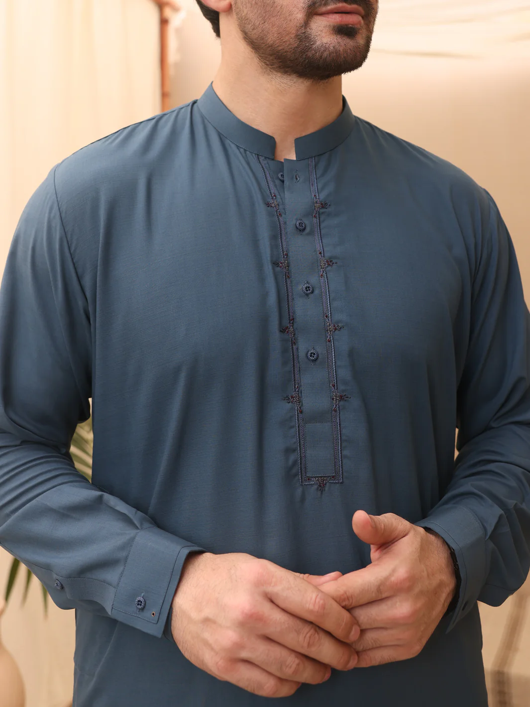 Blue Blended Kameez Shalwar - AL-KS-2591B - Image 3