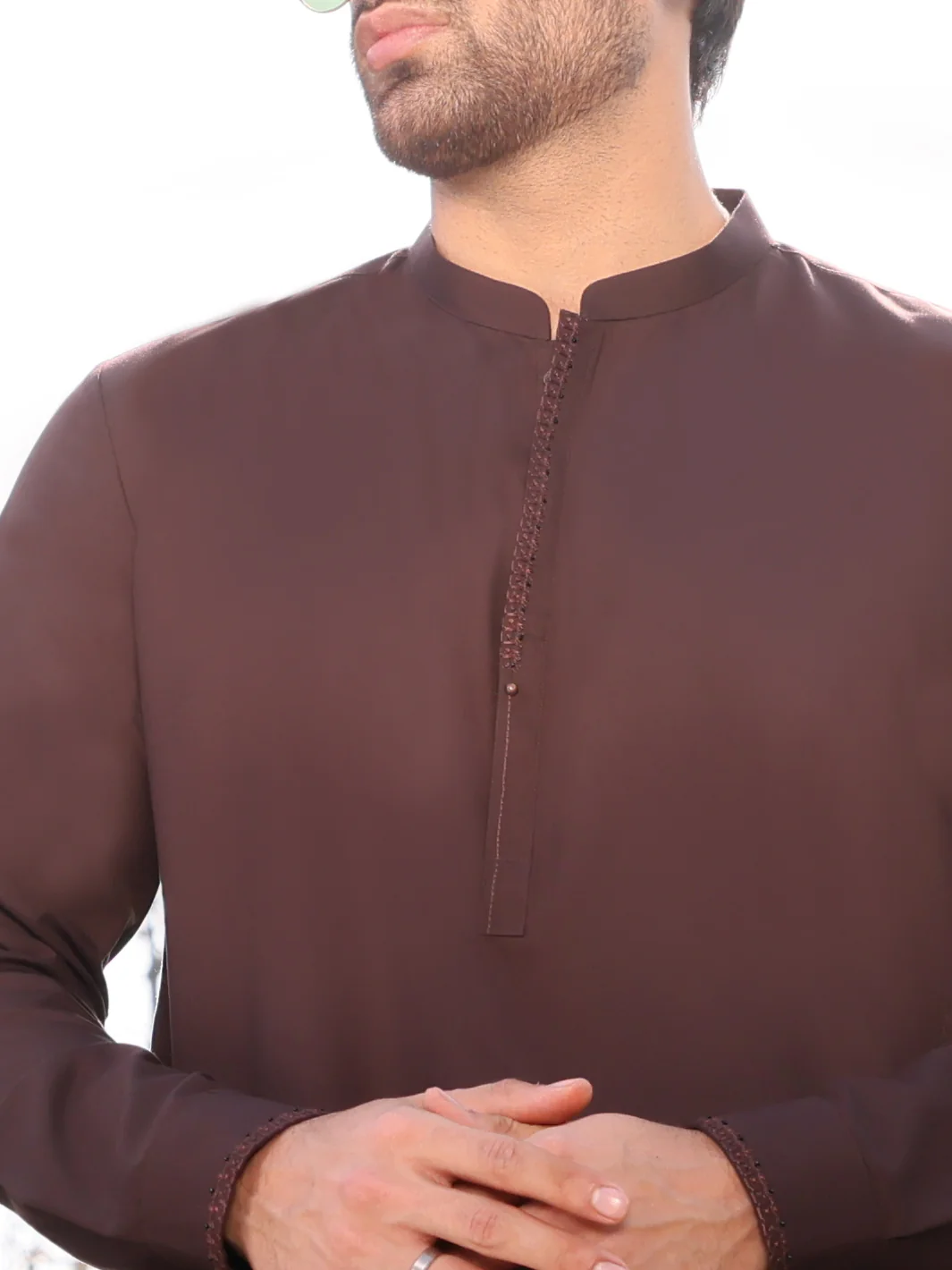 Dark Brown Blended Kameez Shalwar - AL-KS-2607 - Image 2