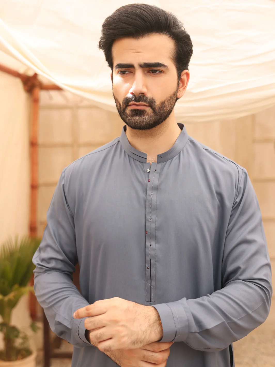 Grey Blended Kameez Shalwar - AL-KS-2631 - Image 3