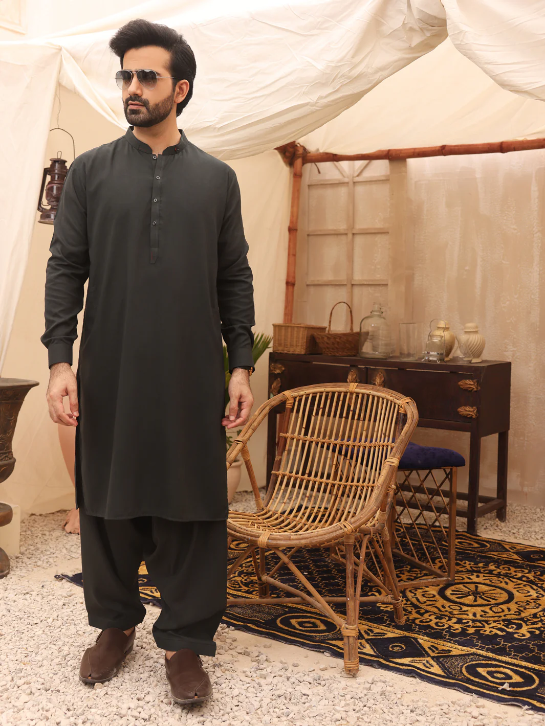 Green Blended Kameez Shalwar - AL-KS-2634 - Image 3