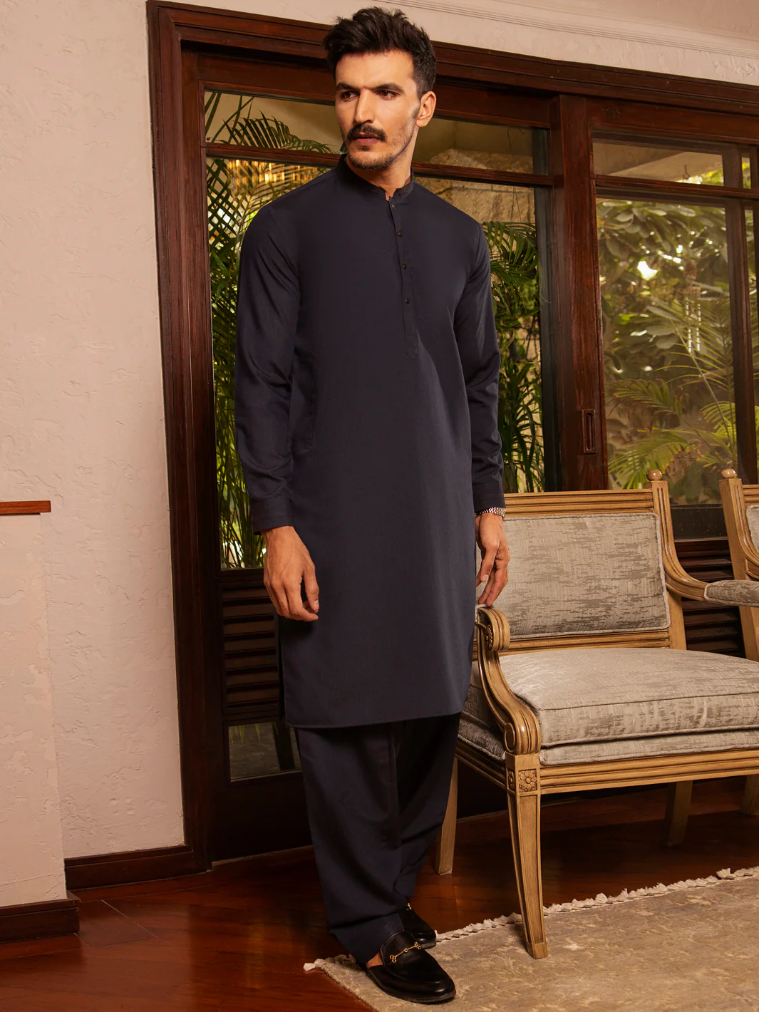 Dark Blue Blended Kurta Shalwar - AL-KS-2680 - Image 3
