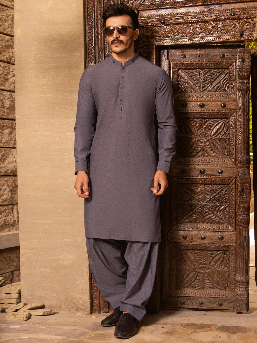 Blue Blended Kurta Shalwar - AL-KS-2689 - Image 5