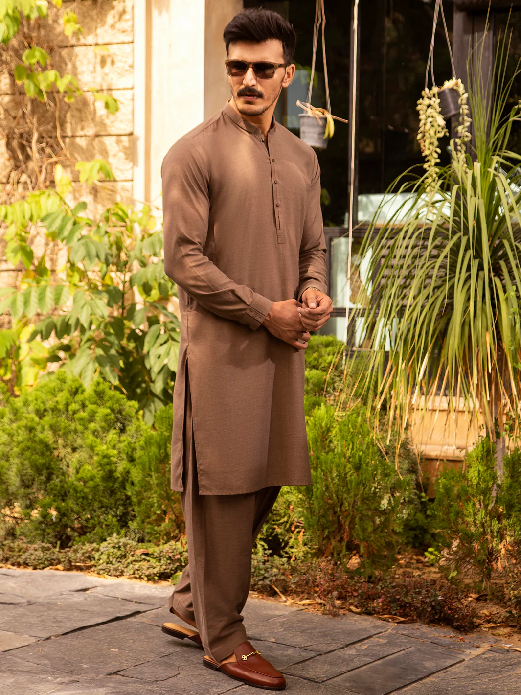 Brown Blended Kurta Shalwar - AL-KS-2690